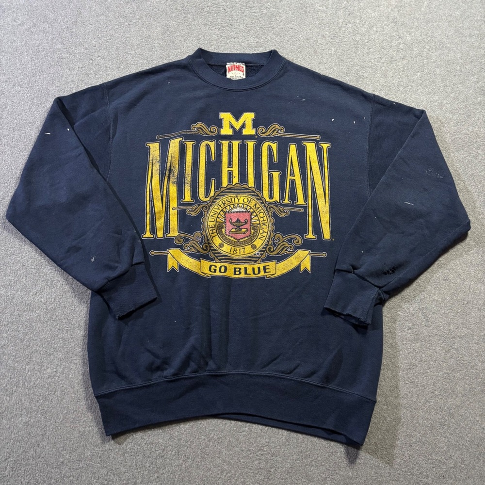 Nutmeg Mills Sweatshirt Mens Large Blue Michigan Go Blue Vintage Distressed 90s